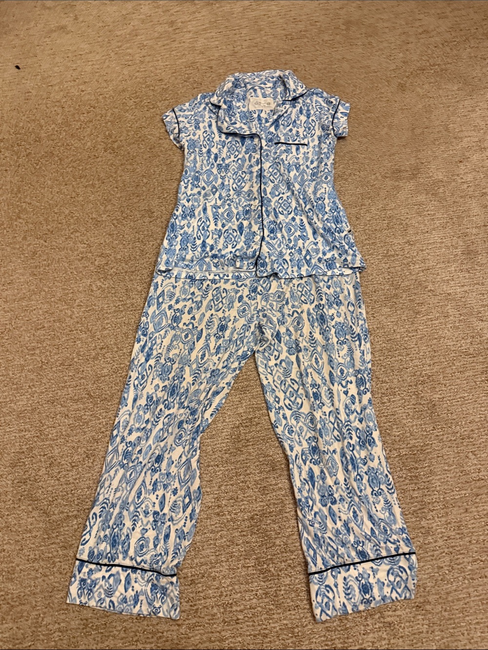 Cat’s Pajamas Women’s Blue Paisley Sleep Pajama Pants top set - XS stretch